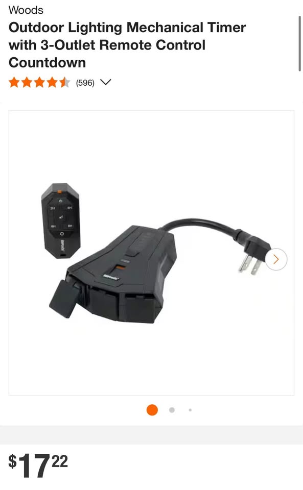 Woods Outdoor Lighting Mechanical Timer with 3-Outlet Remote Control Countdown