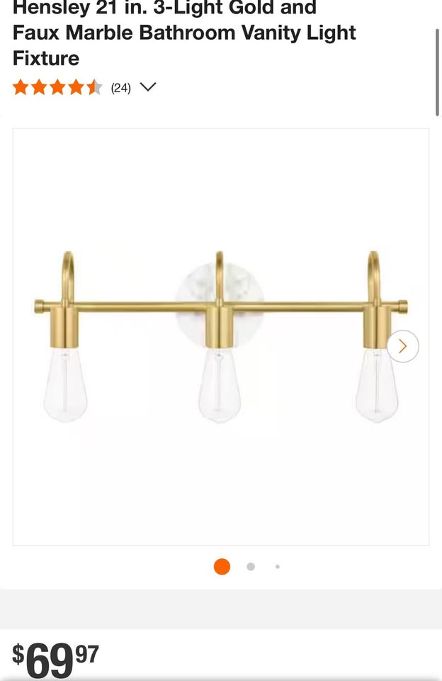 Hampton Bay Hensley 21 in. 3-Light Gold and Faux Marble Bathroom Vanity Light Fixture