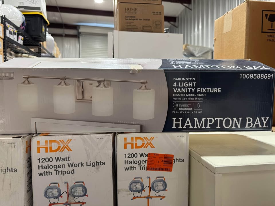 Hampton Bay Darlington 29.5 in. 4-Light Brushed Nickel Vanity Light with Frosted Opal Glass Shades