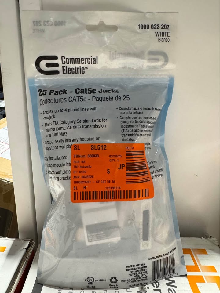 Commercial Electric Category 5e Jack - White (25-Pack)
