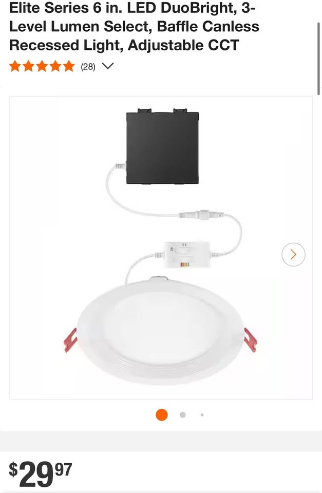 Commercial Electric Elite Series 6 in. LED DuoBright, 3-Level Lumen Select, Baffle Canless Recessed Light, Adjustable CCT