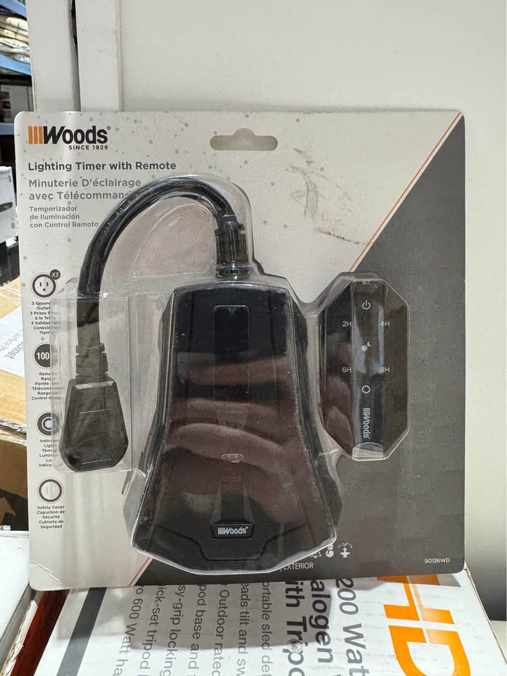 Woods Outdoor Lighting Mechanical Timer with 3-Outlet Remote Control Countdown