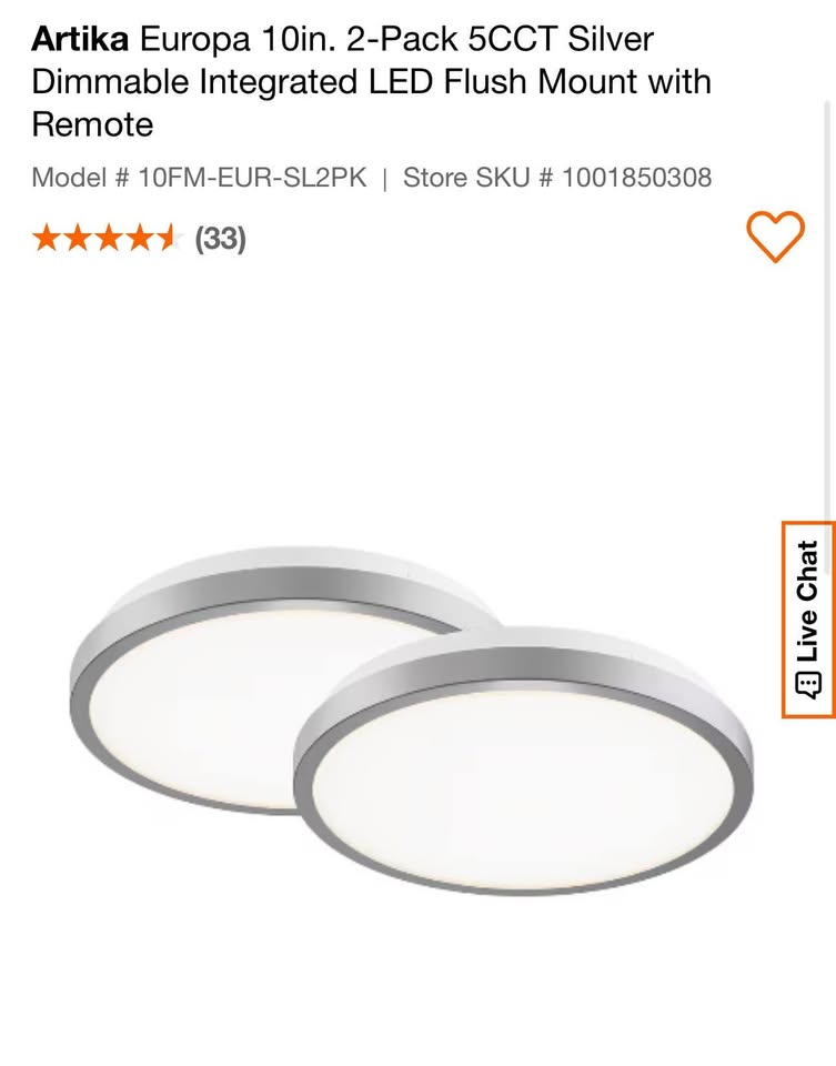 Artika Europa 10in. 2-Pack 5CCT Silver Dimmable Integrated LED Flush Mount with Remote