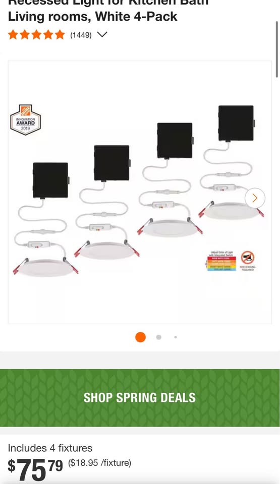 Commercial Electric Ultra Slim Integrated LED 4 in Round Adj Color Temp Canless Recessed Light for Kitchen Bath Living rooms, White 4-Pack