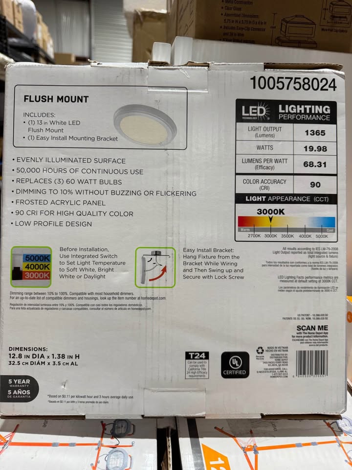 Commercial Electric 13 in. White Selectable LED Flush Mount