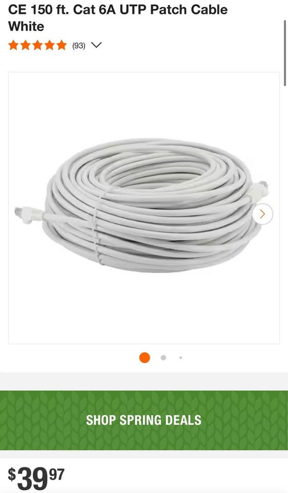 Commercial Electric CE 150 ft. Cat 6A UTP Patch Cable White