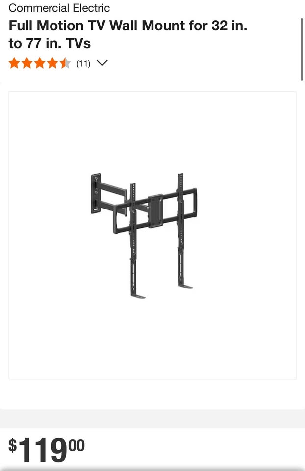 Commercial Electric Full Motion TV Wall Mount for 32 in. to 77 in. TVs