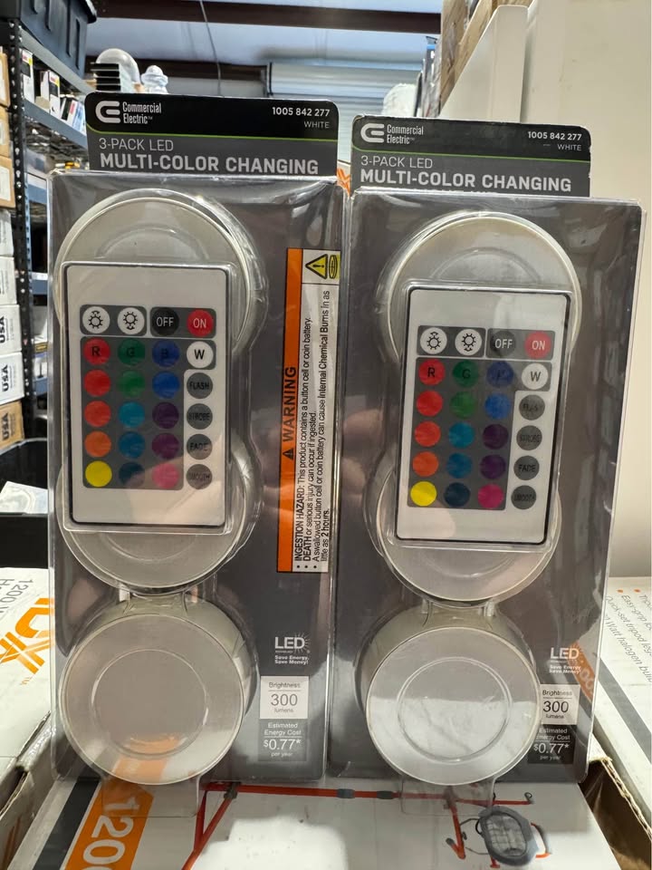 Commercial Electric Plug-in 3-Light LED RGBW Puck Light with Color Changing