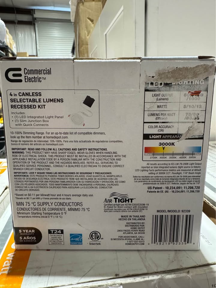 Commercial Electric Elite Series 4 in. LED DuoBright, 3-Level Lumen Select, Ultra Directional Canless Recessed Light, Adjustable CCT