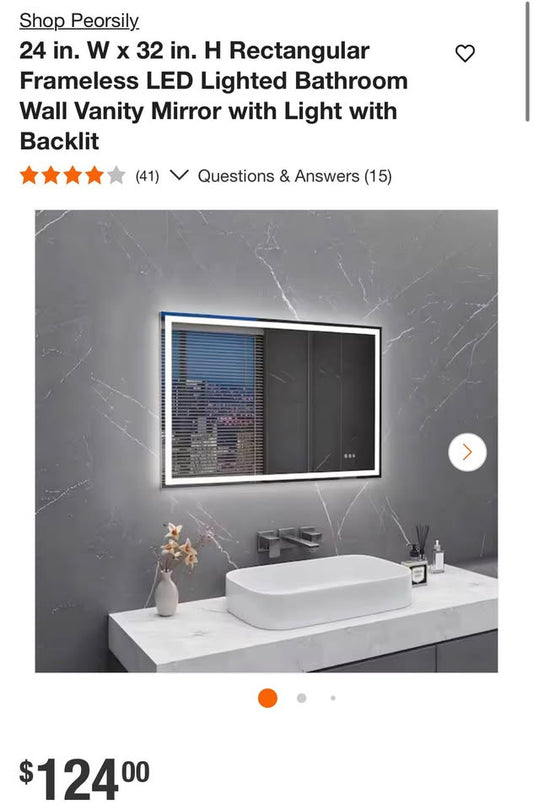24 in. W x 32 in. H Rectangular Frameless LED Lighted Bathroom Wall Vanity Mirror with Light with Backlit