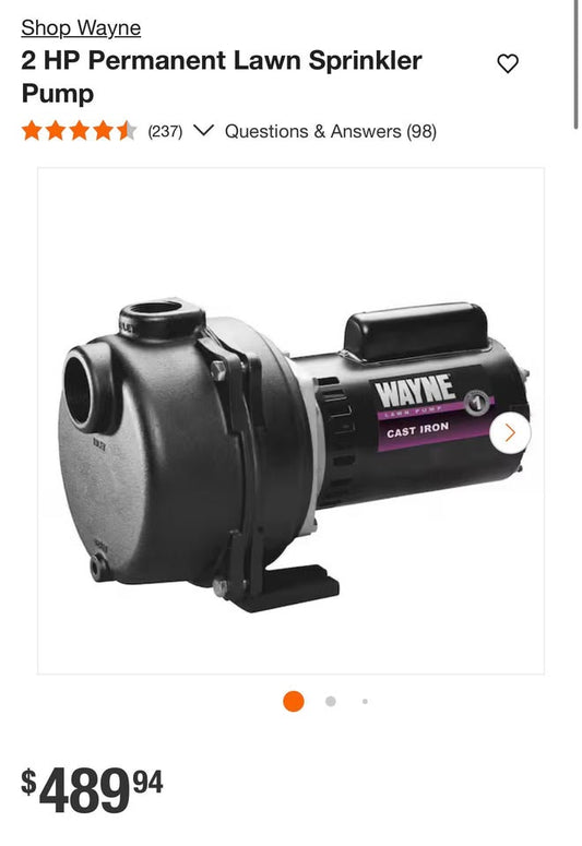 Wayne 2 HP Permanent Lawn Sprinkler Pump