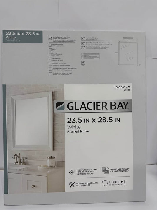 23.5 in. W x 28.5 in. H Rectangular PS Framed Wall Bathroom Vanity Mirror in White (Screws Not Included)