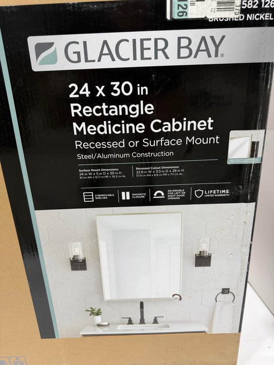 24 in. W x 30 in. H Rectangular Brushed Nickel Medicine Cabinet with Mirror