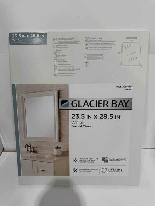 23.5 in. W x 28.5 in. H Rectangular PS Framed Wall Bathroom Vanity Mirror in White (Screws Not Included)