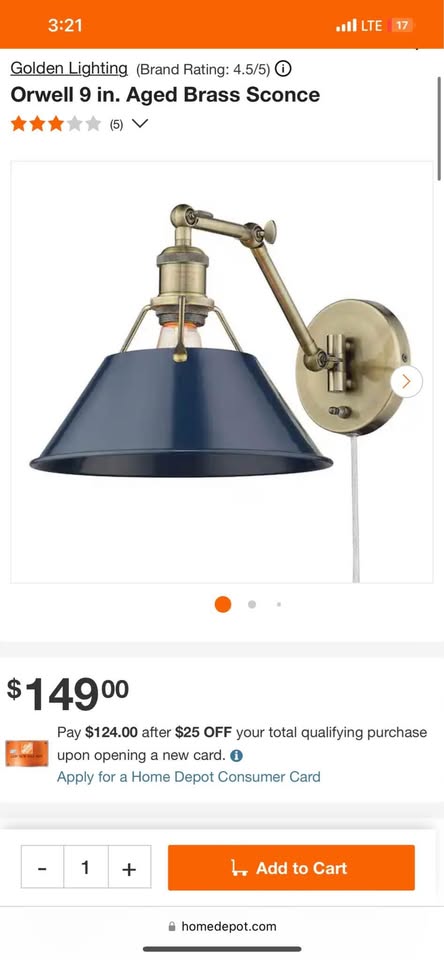 Golden Lighting Orwell 9 in. Aged Brass Sconce