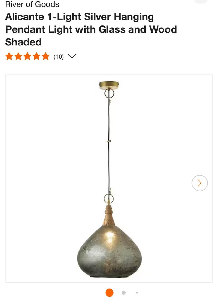 River of Goods Alicante 1-Light Silver Hanging Pendant Light with Glass and Wood Shaded