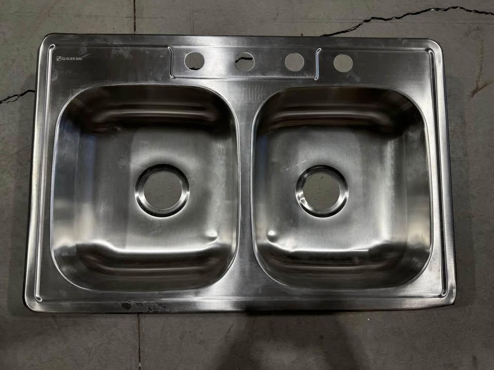 Glacier Bay 33 in. Drop-in Double Bowl 22 Gauge Stainless Steel Kitchen Sink with 4-Faucet Holes