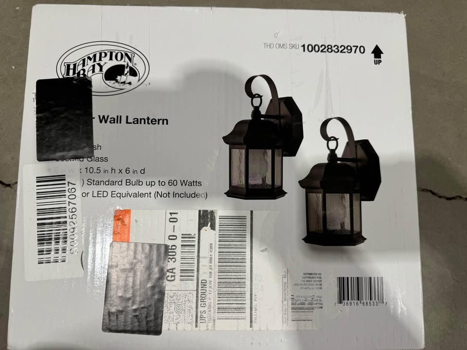 Hampton Bay 10.5 in. 1-Light Black Outdoor Wall Light Fixture with Seeded Glass (2-Pack)