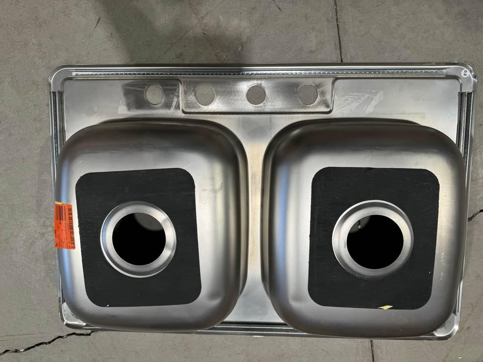 Glacier Bay 33 in. Drop-in Double Bowl 22 Gauge Stainless Steel Kitchen Sink with 4-Faucet Holes