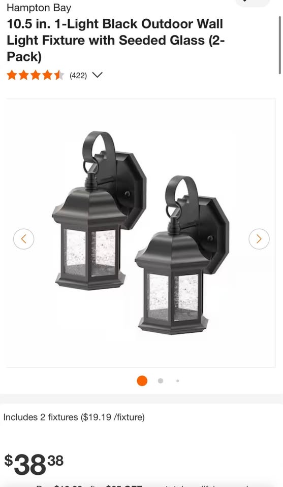 Hampton Bay 10.5 in. 1-Light Black Outdoor Wall Light Fixture with Seeded Glass (2-Pack)