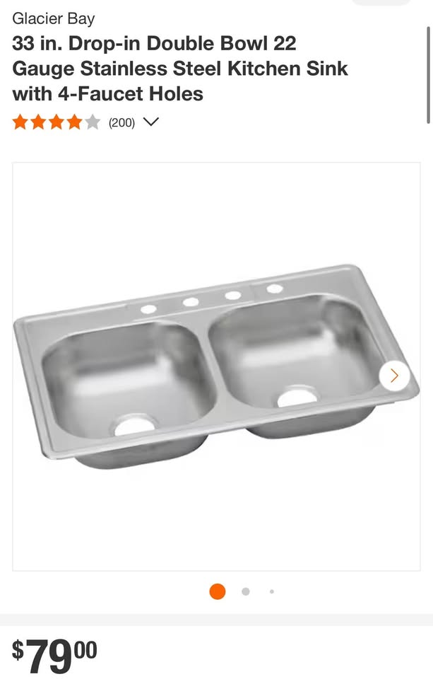 Glacier Bay 33 in. Drop-in Double Bowl 22 Gauge Stainless Steel Kitchen Sink with 4-Faucet Holes