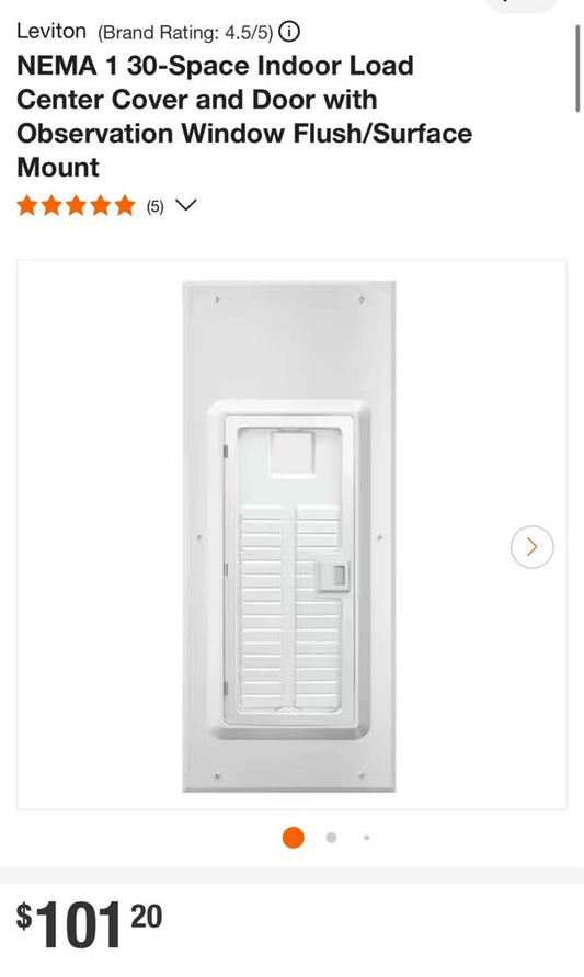 Leviton NEMA 1 30-Space Indoor Load Center Cover and Door with Observation Window Flush/Surface Mount