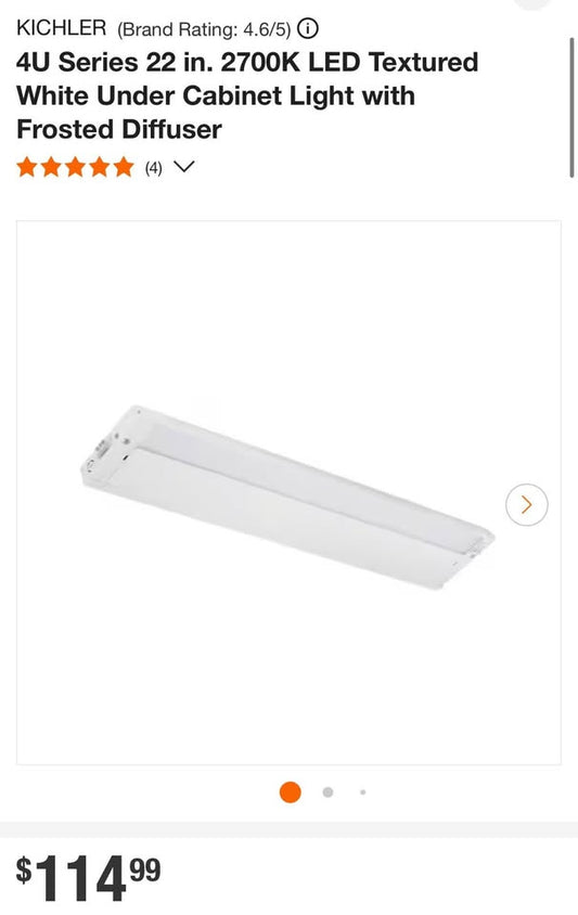4U Series 22 in. 2700K LED Textured White Under Cabinet Light with Frosted Diffuser