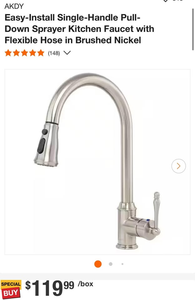 AKDY Easy-Install Single-Handle Pull-Down Sprayer Kitchen Faucet with Flexible Hose in Brushed Nickel