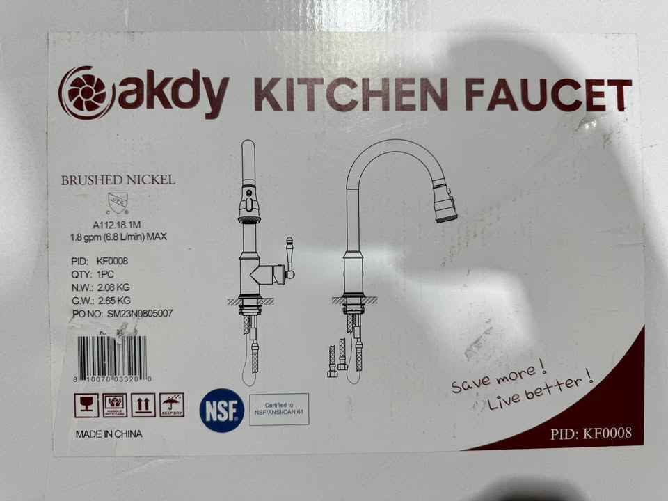 AKDY Easy-Install Single-Handle Pull-Down Sprayer Kitchen Faucet with Flexible Hose in Brushed Nickel