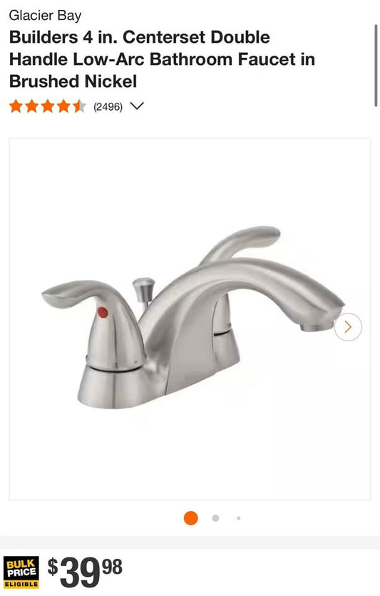 Glacier Bay Builders 4 in. Centerset Double Handle Low-Arc Bathroom Faucet in Brushed Nickel