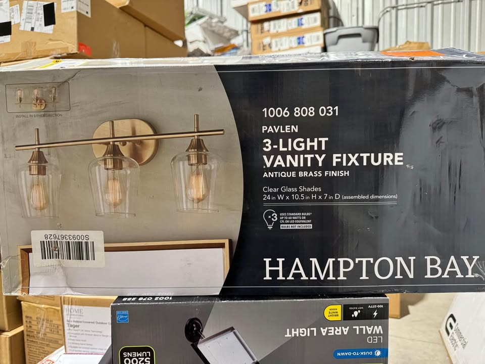 Hampton Bay Pavlen 24 in. 3-Lights Antique Brass Vanity Light with Clear Glass Shades