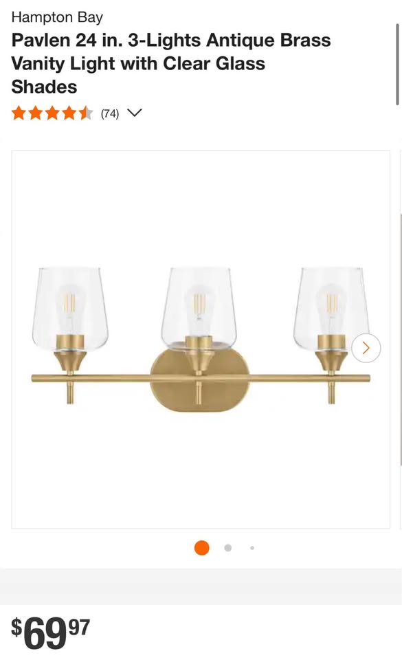 Hampton Bay Pavlen 24 in. 3-Lights Antique Brass Vanity Light with Clear Glass Shades