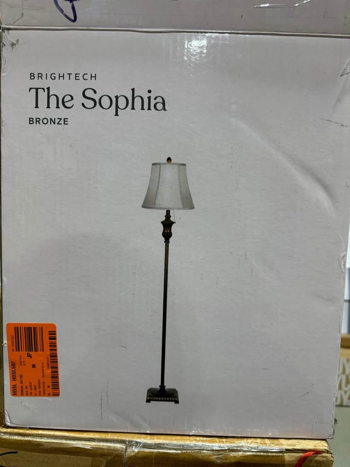 Britech Sophia 63 in. Distressed Bronze Traditional 1-Light LED Energy Efficient Floor Lamp with Beige Fabric Empire Shade