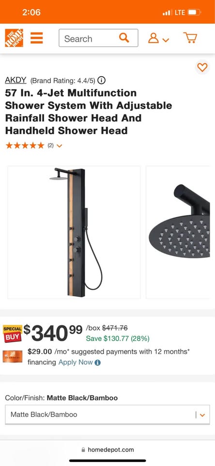 AKDY 57 In. 4-Jet Multifunction Shower System With Adjustable Rainfall Shower Head And Handheld Shower Head