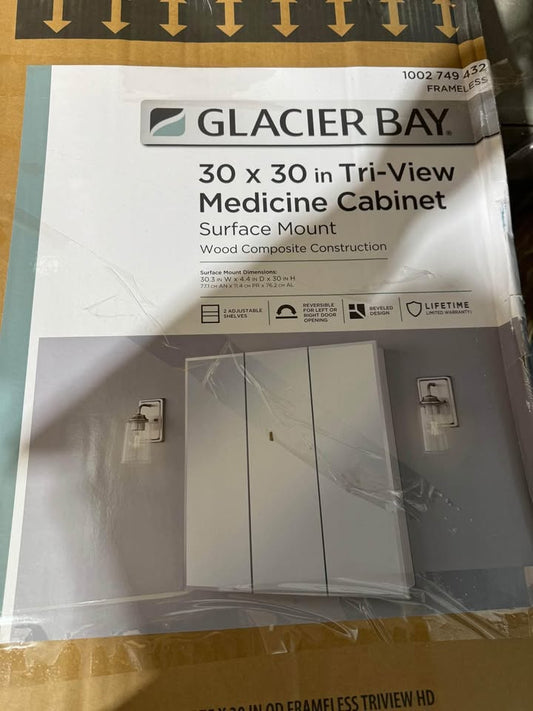 Glacier Bay 30.4 in. W x 30.2 in. H Rectangular Medicine Cabinet with Mirror in White with Adjustable Shelves