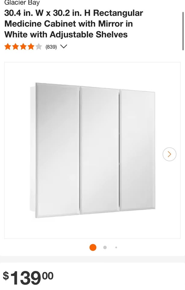Glacier Bay 30.4 in. W x 30.2 in. H Rectangular Medicine Cabinet with Mirror in White with Adjustable Shelves