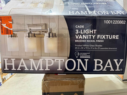 Hampton Bay Cade 20.25 in. 3-Light Brushed Nickel Bathroom Vanity Light Fixture with Frosted Glass Shades
