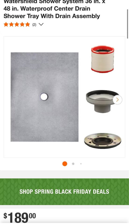 Everbilt Watershield Shower System 36 in. x 48 in. Waterproof Center Drain Shower Tray With Drain Assembly