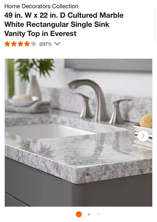 Home Decorators 49 in. W x 22 in. D Cultured Marble White Rectangular Single Sink Vanity Top in Everest