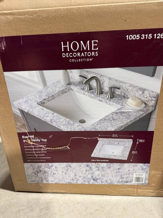 Home decorators 31 in. W x 22 in. D Cultured Marble White Rectangular Single Sink Vanity Top in Everest