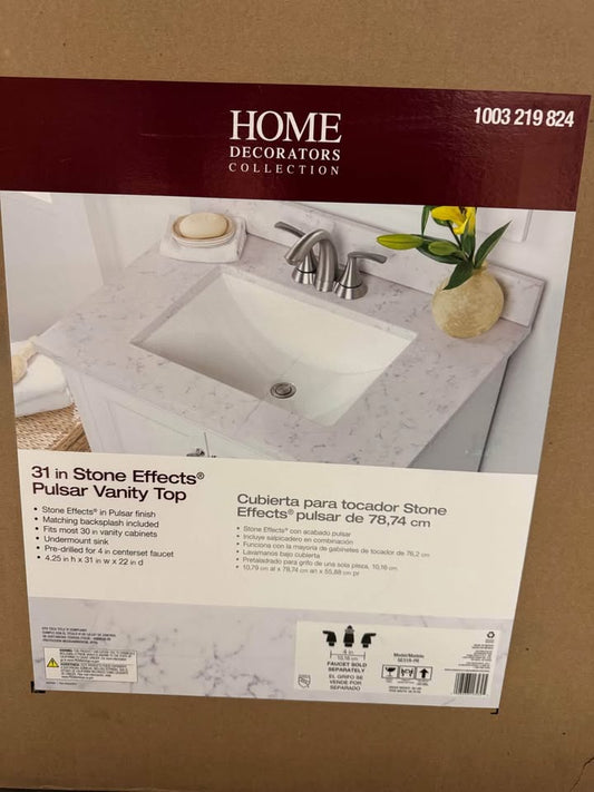 Home Decorators 31 in. W x 22 in. D Engineered Stone Composite White Rectangular Single Sink Vanity Top in Pulsar