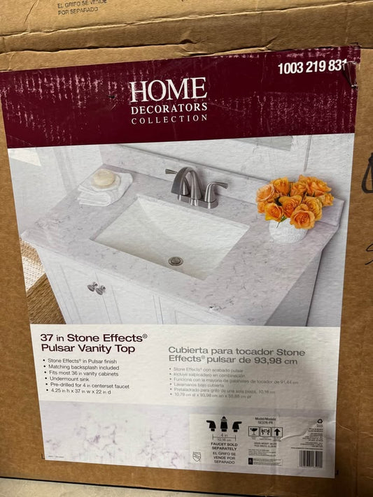 Home Decorators Collection 37 in. W x 22 in. D Engineered Stone Composite White Rectangular Single Sink Vanity Top in Pulsar