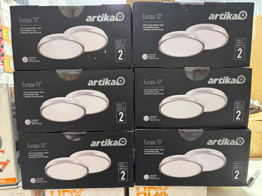 Artika Europa 10in. 2-Pack 5CCT Silver Dimmable Integrated LED Flush Mount with Remote