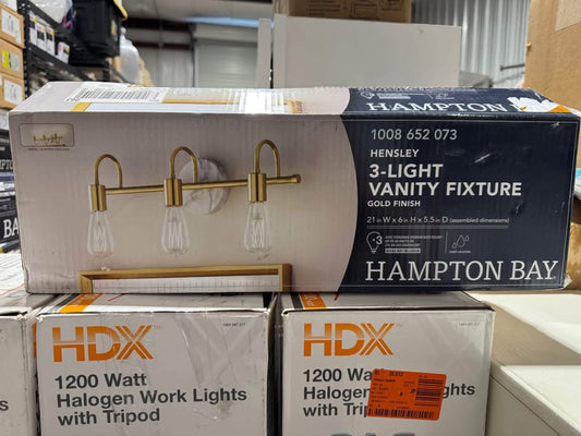 Hampton Bay Hensley 21 in. 3-Light Gold and Faux Marble Bathroom Vanity Light Fixture