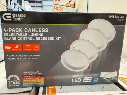 Commercial Electric Premium Series 6 in. LED, 2-Level Lumen Select, Baffle Canless Recessed Light, Adjustable CCT