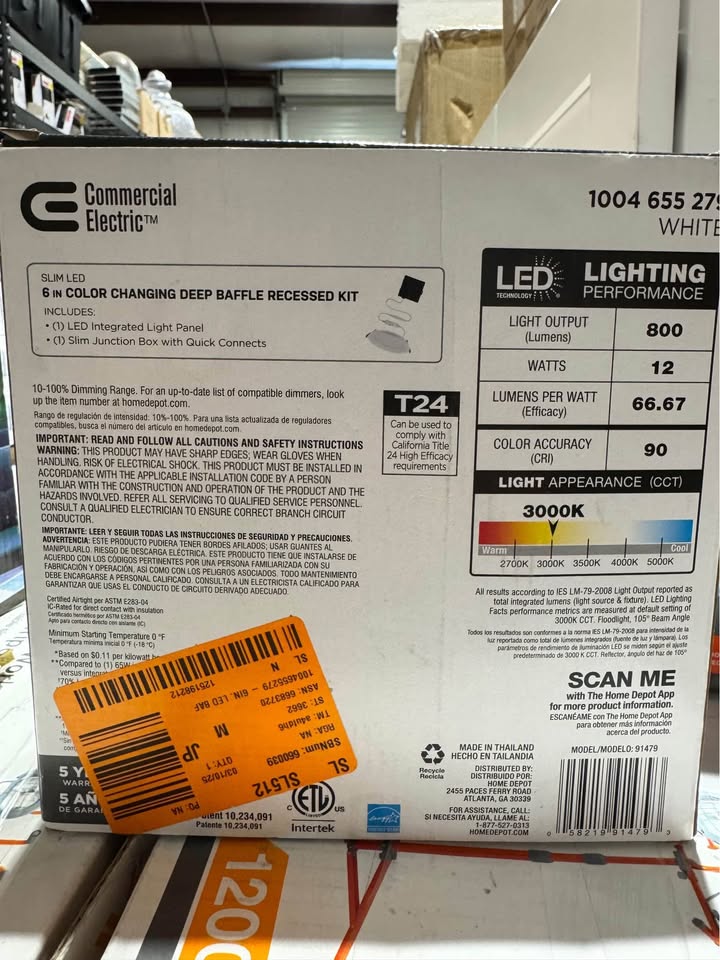 Commercial Electric Slim Baffle Integrated LED 6 in Round Adj Color Temp Canless Recessed Light for Kitchen Bath Living rooms, White