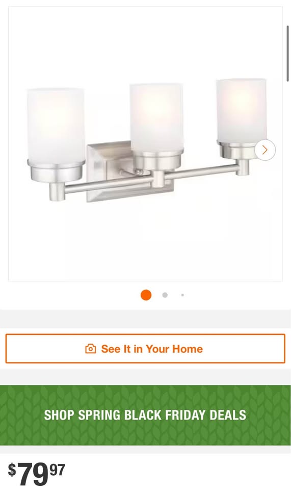 Hampton Bay Cade 20.25 in. 3-Light Brushed Nickel Bathroom Vanity Light Fixture with Frosted Glass Shades