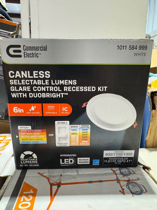 Commercial Electric Elite Series 6 in. LED DuoBright, 3-Level Lumen Select, Baffle Canless Recessed Light, Adjustable CCT