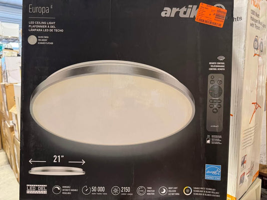 Artika Europa 21 in. 1-Light Modern Silver Integrated LED 3 CCT Flush Mount Ceiling Light Fixture for Kitchen or Bedroom