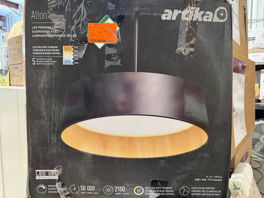 Artika Alton 32-Watt 1-Light Black Integrated LED 5 CCT Drum Hanging Island Pendant Light for Dining Room or Kitchen